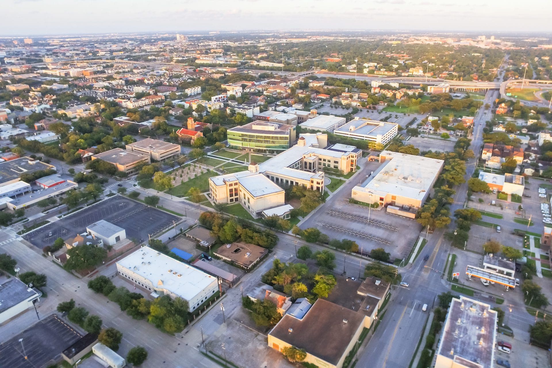 Aerial,View,Business,Management,District,In,Midtown,Houston,,Texas,,Us.